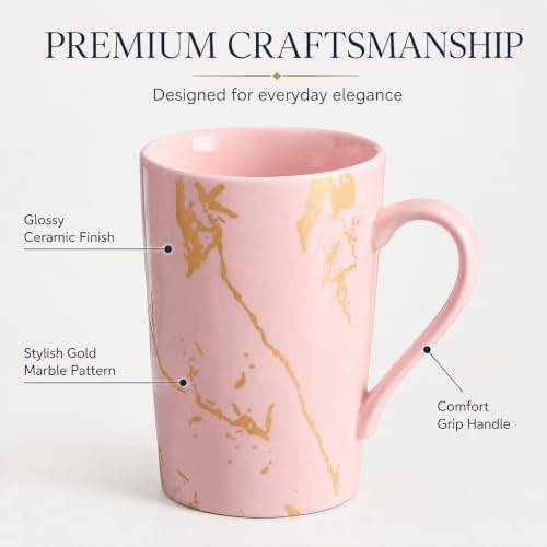 Pink Gold Marble Coffee Mugs Set of 6, 12 oz Porcelain - Image 3