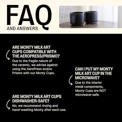 Fellow Monty Milk Art Espresso Cups - Small Double Wall Ceramic Demitasse, Matte Black with Graphite Base, 3 oz Cup (Set of 2) - Image 3