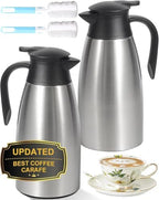 70Oz Thermal Coffee Carafe for keeping hot, 2 PCS Updated Carafe for hot liquid, Insulated Coffee Carafe Stainless Steel Thermal Pot for Coffee, Hot Water,Keep Hot 12 Hours (silver+silver) by Tgvasz