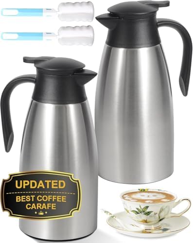 70Oz Thermal Coffee Carafe for keeping hot, 2 PCS Updated Carafe for hot liquid, Insulated Coffee Carafe Stainless Steel Thermal Pot for Coffee, Hot Water,Keep Hot 12 Hours (silver+silver) by Tgvasz