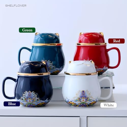 SHELFLOVER Beautiful Dark Blue Tea Cup with Strainer, Easy to Clean Keep Tea Hot Long Porcelain Material, Suit Travel/Office/Home Drink, 10oz (300ml) - Image 6