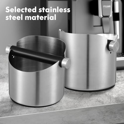 Knock Box Coffee Grounds Bin Stainless Steel with Brush - Image 4