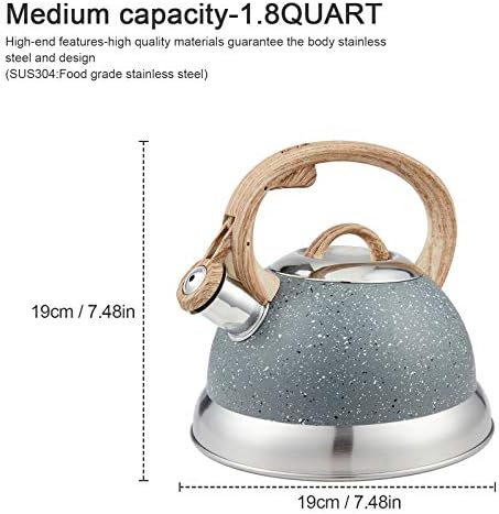 Creative Home 2.3 Qt. Stainless Steel Whistling Tea Kettle Teapot with Ergonomic Wood Rubber Touching Handle, Opaque Gray with Speckle - Image 2