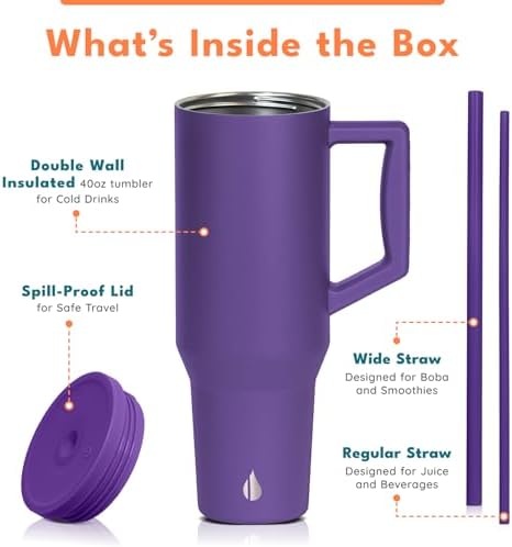 Elemental Spill Proof 40oz Insulated Tumbler with Handle & Straw Travel Mug - Image 3