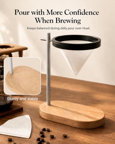 Pour Over Coffee Stand, Dripper-Free Coffee Maker with Magnetic Ring Design, Wooden Base Coffee Brewing Set, Includes Filter Paper, for Pour Over Coffee Lovers - Image 6