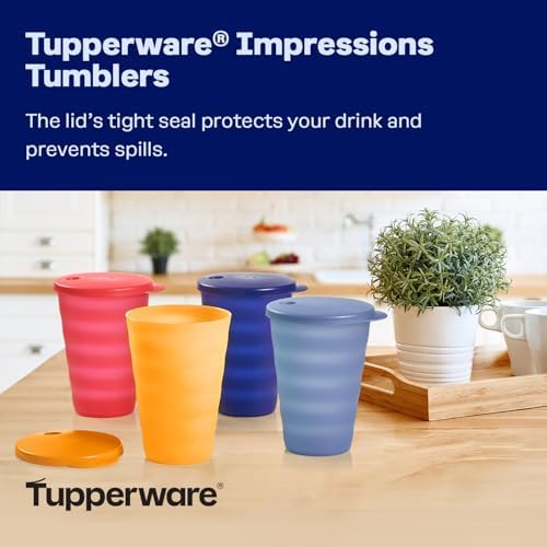 Tupperware Impressions Tumbler Set in Multicolor, 4 Count, Dishwasher Safe and BPA Free (4 Tumblers, 4 Lids, 17 fl oz each) - Image 2