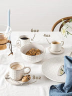 LE TAUCI 6 oz Stackable Cappuccino Cups with Saucers and Stand, Set of 4, Ceramic Coffee Cup Set for Flat White, Tea, Americano, Dishwasher & Microwave Safe - Embossed White - Image 6