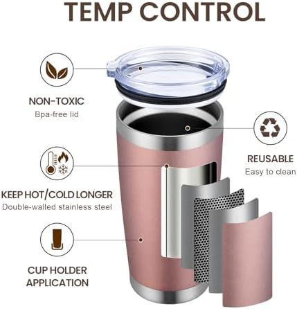 MEWAY 20oz Tumbler 12 Pack Double Wall Vacuum Insulated Travel Mug Bulk, Stainless Steel Tumblers with Lid and Straw, Durable Powder Coated Coffee Cups for Cold & Hot Drinks (Rose Gold, 12) - Image 2