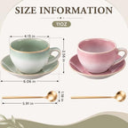 Latte Art Ceramic Cappuccino Cups and Saucers Set of 2, 11oz - Image 2