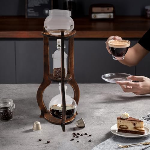 Cold Brew Drip Coffee Maker, 600ml/20.29 Ice Coffee Brewer Machine Cold-Drip Coffee Tower with Glass Container Wood Stand for Home Office - Image 3