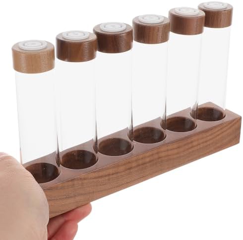 6 Glass Bean Storage Tubes with Wooden Stand for Coffee Beans - Image 4
