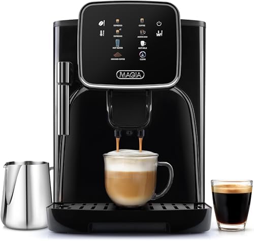 Zulay Kitchen Magia Clasica Automatic Espresso Machine with Built-In Grinder, Touch Panel Coffee Maker, Steam Wand Milk Frother, Adjustable Strength, Self-Cleaning, Black (13" x 17.7" x 9.4") by ZulayKitchen