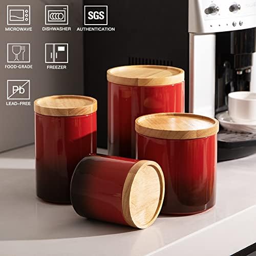 Sweejar Ceramic Food Storage Jar, Stackable Kitchen Canisters, Containers with Airtight Seal Wooden Lid for Serving Coffee Bean, Flour, Tea, Cookies, Spice and More - 58 Fl Oz (Gradient Red) - Image 2