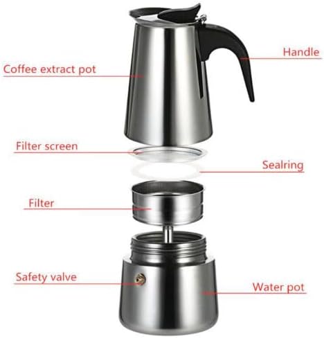 Espresso Coffer Maker Stainless Steel Moka Coffee Pot With Electric Stove Stovetop Expresso Percolator Easy To Clean Italian Cooker Induction Portable Cafeteria Classic Cafe Silver (4 cup) - Image 5