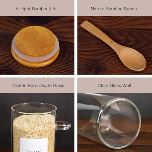 8 Pcs Glass Containers with Bamboo Lids and Spoons - 10 oz Sugar Container with 148 Kitchen Pantry Spice Jar Labels Preprinted - Glass Spice Jars with Wooden Lids Hold Coffee, Tea, Candy, Herbs - Image 6