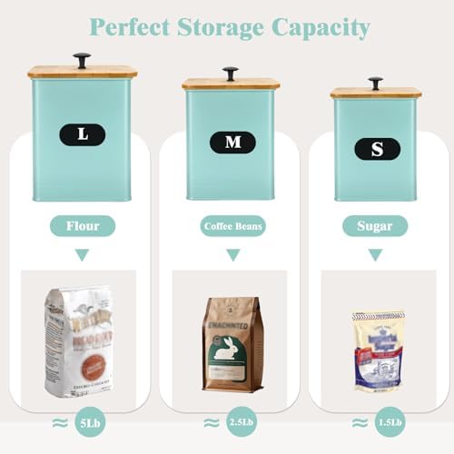 Kitchen Canisters Set of 3, Metal Flour Sugar Storage Containers with Airtight Lids-Canisters Sets for Kitchen with Customizable Chalkboard Labels & Marker Pen-Spice, Coffee Storage Jars(Blue) - Image 3