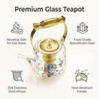 Glass Teapot Stovetop, Borosilicate Clear Tea Kettle Flowers 36 oz - Image 4