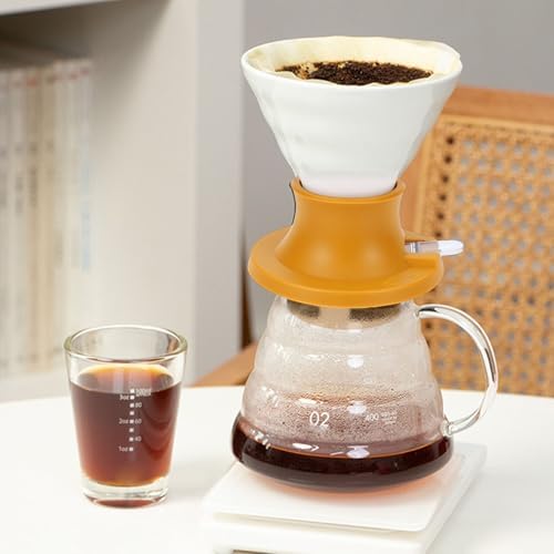 EVGATSAUTO Ceramic Coffee Dripper, Heat Proof Portable Immersion Style Manual Brew Maker with Silicone Base for Home Office Pour Over Coffee (Yellow) - Image 2