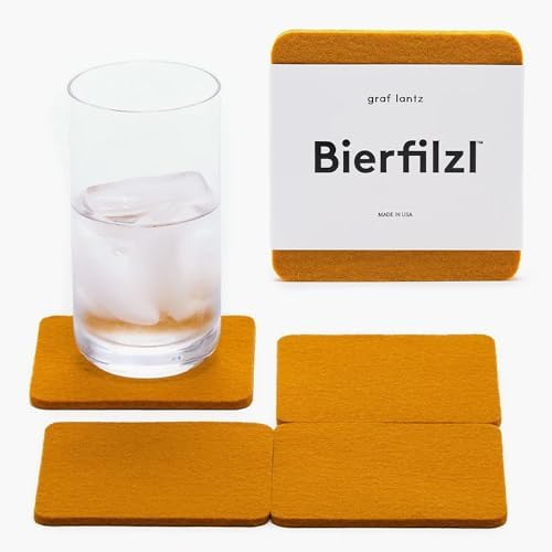 Graf Lantz - Bierfilzl Merino Wool Square Coasters Set of 4 - Turmeric (4"x4"x5mm) - Absorbs 30% of Weight, Natural German Wool - Heat Resistant, Sustainable, Reusable - Home Decor, Coffee Table Decor by GrafLantz
