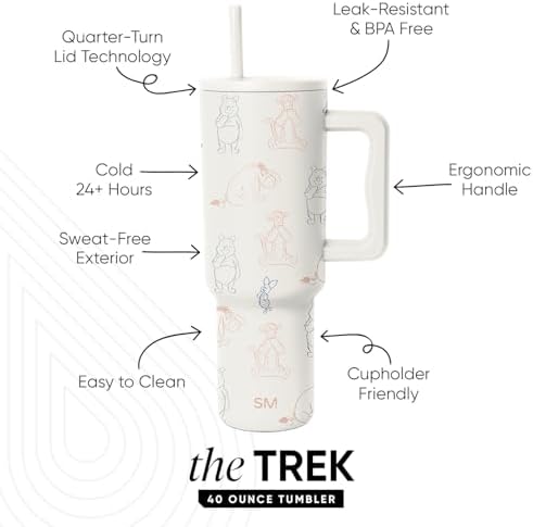 Simple Modern Disney Trek Tumbler with Handle and Straw Lid | Cup Holder Friendly Insulated Stainless Steel Travel Mug | Winnie the Pooh Doodles, 40 Ounces (Pack of 12) - Image 2