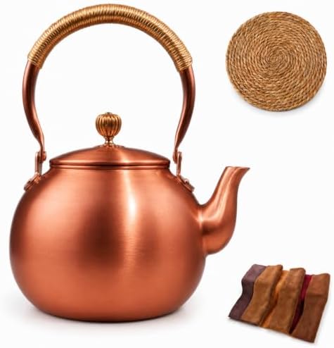Copper Vintage Stovetop Whistling Tea Kettle, 3.2QT Solid Copper Tea Pot for Stove Top with Loud Whistle, Fast Boiling Water Kettle for Induction, Gas & Electric, Easy Pour (C 1.6L) by Unknown