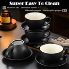 Yundu Matte Black Cappuccino Cups Set of 4-10oz Ceramic Latte Mugs with Saucers, Elegant Espresso Cups for Coffee & Tea - Image 5