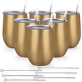 Lifecapido 6 Pack Stainless Steel Wine Tumblers, 12Oz Insulated Wine Tumbler, Double Wall Insulated Wine Glass, Stainless Steel Stemless Wine Cups with Lids for Coffee, Wine, Water, Champaign, Gold by Lifecapido