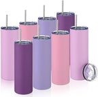 8 Pcs 20oz Insulated Stainless Steel Tumbler with Lid and Straw, Purple by Patelai
