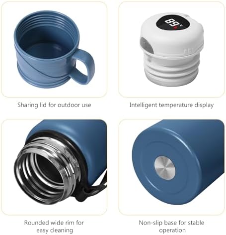 Double wall vacuum Leakproof stainless steel wide mouth insulated water bottle tea tumbler with cup,lid;smart thermoses hot coffee,thermal flask ice drinks with led digital temperature display - Image 3