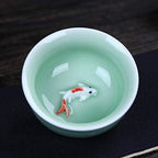 SGSG Japanese Cast Iron Tetsubin Teapot Chinese Tranditional Porcelain Celadon Carp Pattern Kung Fu Tea Set Teapot and Tea Cup 9 Pcs, for Home Office Business T - Image 3