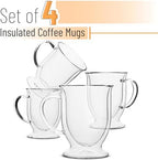 BTaT- Double Walled Glass Coffee Mugs, 16 oz, Set of 4, Glass Coffee Cups with Handle, Insulated Clear Coffee Mug for Hot and Cold Beverages, Cappuccino, Latte, Tea, Americano, Microwave Safe - Image 2