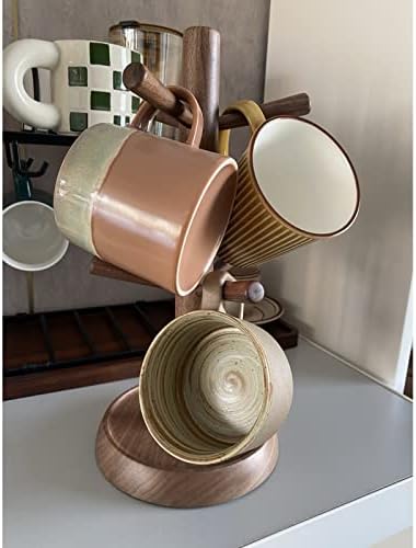 LIU- Coffee Mug Tree Holders for Counter,Wooden Tea Cups Holder Stand with 6 Hooks,for Kitchen Cafe Bar Countertops，Brown - Image 5