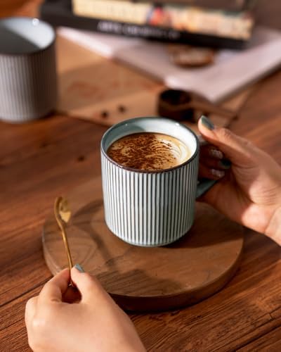 famiware Coffee Mug Set for 4, Star 12 oz Catering Mugs Cup Set with Handle for Coffee, Tea, Cocoa, Milk - Ceramic Stoneware Drinkware Set, Smoky Blue - Image 5