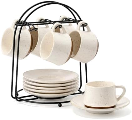 Stackable Cappuccino Cup Set of 6 [4oz]Activated-Glazed Ceramic Coffee Cup by SIDUCAL