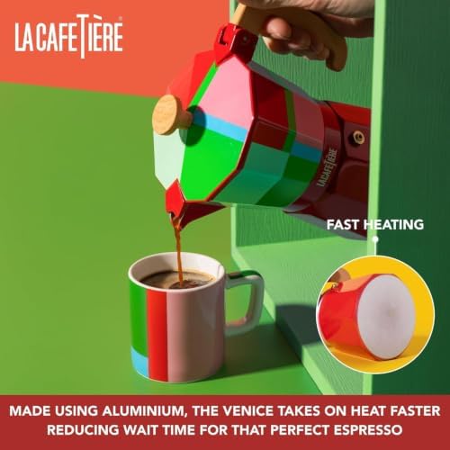 La Cafetière Venice Espresso Maker for 6 Cups, 290 ml, Aluminium Stovetop Coffee Maker with Geometric Pattern, Moka Pot for Gas and Electric Stoves with Wooden Handle, Utopian Lines - Image 5