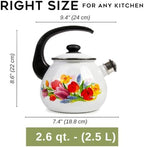 Enamel Kettle with Whistle 2.7 Qt (2.5 L) Stovetop Kettle with Ergonomic Handle, Enameled Steel Tea Pot for Stove Top, Vintage Kitchen Tea Kettle, Dishwasher and Induction Safe (Spring Bouquet) - Image 6