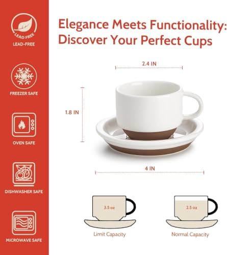 Sweese 2.5 oz Stackable Coffee Cups with Saucers and Metal Stand Set of 4 - Image 2