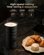 Milk Coffee Frother Steamer,Temperature Display, 350lm, Burn-Free Base, Easy To Clean, 96% High Foam Rate,Ultra-Quiet Operation,Electric Cold Foam Maker Machine,Hot Chocolate Frother - Metallic black - Image 4