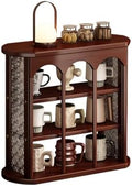 Wooden Mug Holder Countertop, Freestanding Grid Vintage Coffee Cup Display Stand, Rustic Coffee Mug Holder Organizer for Kitchen, Coffee Station,Brown,9 Grid by Unknown