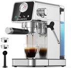 20 Bar Espresso Machine with Milk Frother, Semi-Automatic Espresso Machine with Pressure Gauge & Touchscreen, Compact Stainless Steel Espresso Maker for Home & Office, 51mm Portafilter, Silver by ROUNEXES