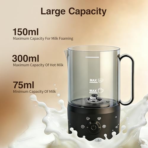 Milk Frother, 4-in-1 Electric Milk Steamer(10oz/300ml)，Automatic Hot and Cold Foam Maker for Iced Coffee, Lattes, Cappuccinos & Macchiatos, Non-Stick Interior, Black. - Image 5