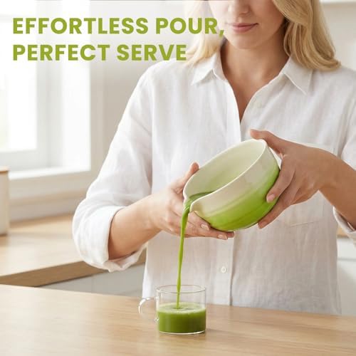 7Pcs Matcha Set, Matcha Whisk Set - Whisk Plastic Whisk, Whisk Holder, Matcha Bowl with Pouring Spout, Scoop, Sifter, Absorbent Cloth - Japanese Tea Ceremony Set for Home Use or Gift, Gradient Green - Image 5