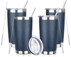 20oz Tumbler with Straw and Brush, Stainless Steel Vacuum Insulated tumbler, Double Wall Insulated Coffee Tumbler for Outdoor, Home, Travel,Office (Navy Blue,4pcs) by ATIKZHE