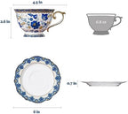 ACMLIFE Bone China Tea Cups and Saucers, 6.8 oz Tea Cup and Saucer Set, with Gold Trim and Gift Box, Blue and White (Blue-D) - Image 6
