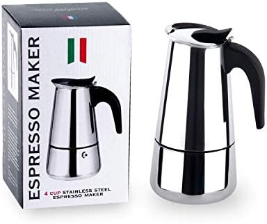 Stainless Steel Espresso Maker Stovetop Coffee Percolator Italian Coffee Maker Moka Pot (4 Cup - 200 ml, Silver) by Saiyam