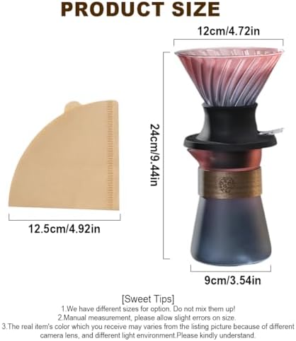 1PC Pour Over Coffee Maker Set, Portable Coffee Pot Filter- Include 500ml/16oz Borosilicate Glass Coffee Sharing Pot, Silicone Filter Cup Funnel, 100pcs Paper Filter for Coffee Shop (Rose Red) - Image 2