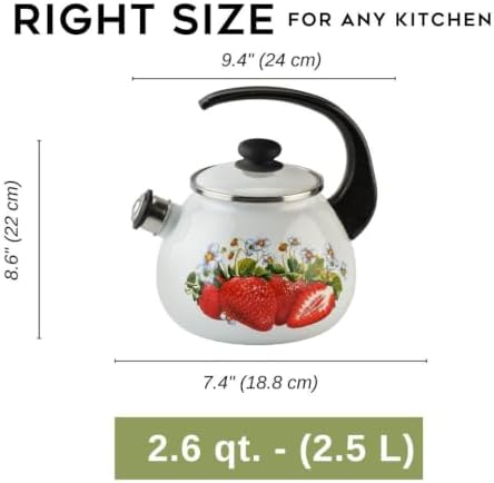 Enamel Kettle with Whistle 2.7 Qt (2.5 L) Stovetop Kettle with Ergonomic Handle, Enameled Steel Tea Pot for Stove Top, Vintage Kitchen Tea Kettle, Dishwasher and Induction Safe (Strawberry) - Image 5