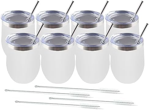 Amtidy 8 Pack Powder Coated Stainless Steel Tumbler with Lid,Equipped with straw and straw brush，12 oz Double Wall Vacuum Insulated Travel Tumbler Cup for Coffee, Wine, Cocktails by Unknown