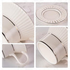 Tea Cups and Saucers Set of 2, 6.7oz Stackable Porcelain Coffee Cup, YFH8+9 - Image 4