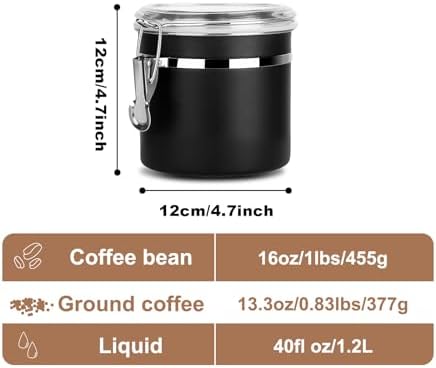 Walktosun Stainless Steel Food Container with Clear Lids Airtight Storage Container Stackable Small Canisters Kitchen Pantry Storage for Cereal, Snacks, Candy, Herbs, Spices, Sugar, Tea (1.2L Black) - Image 2